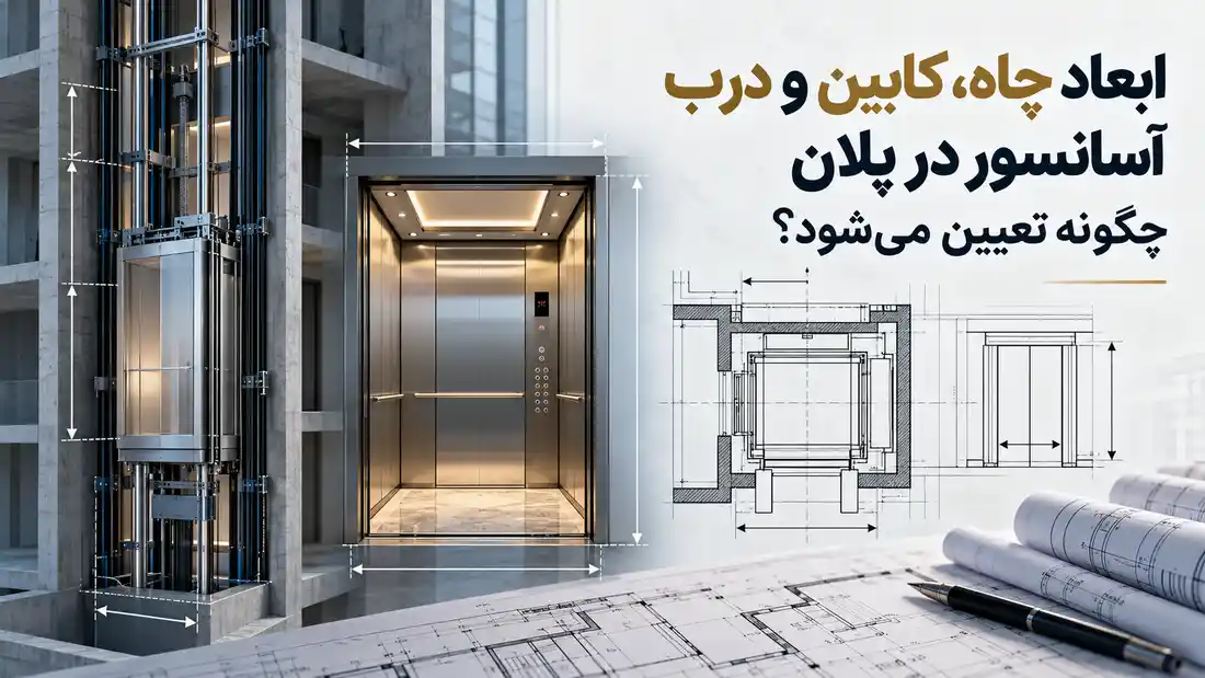 ابعاد چاه، کابین و درب آسانسور در پلان